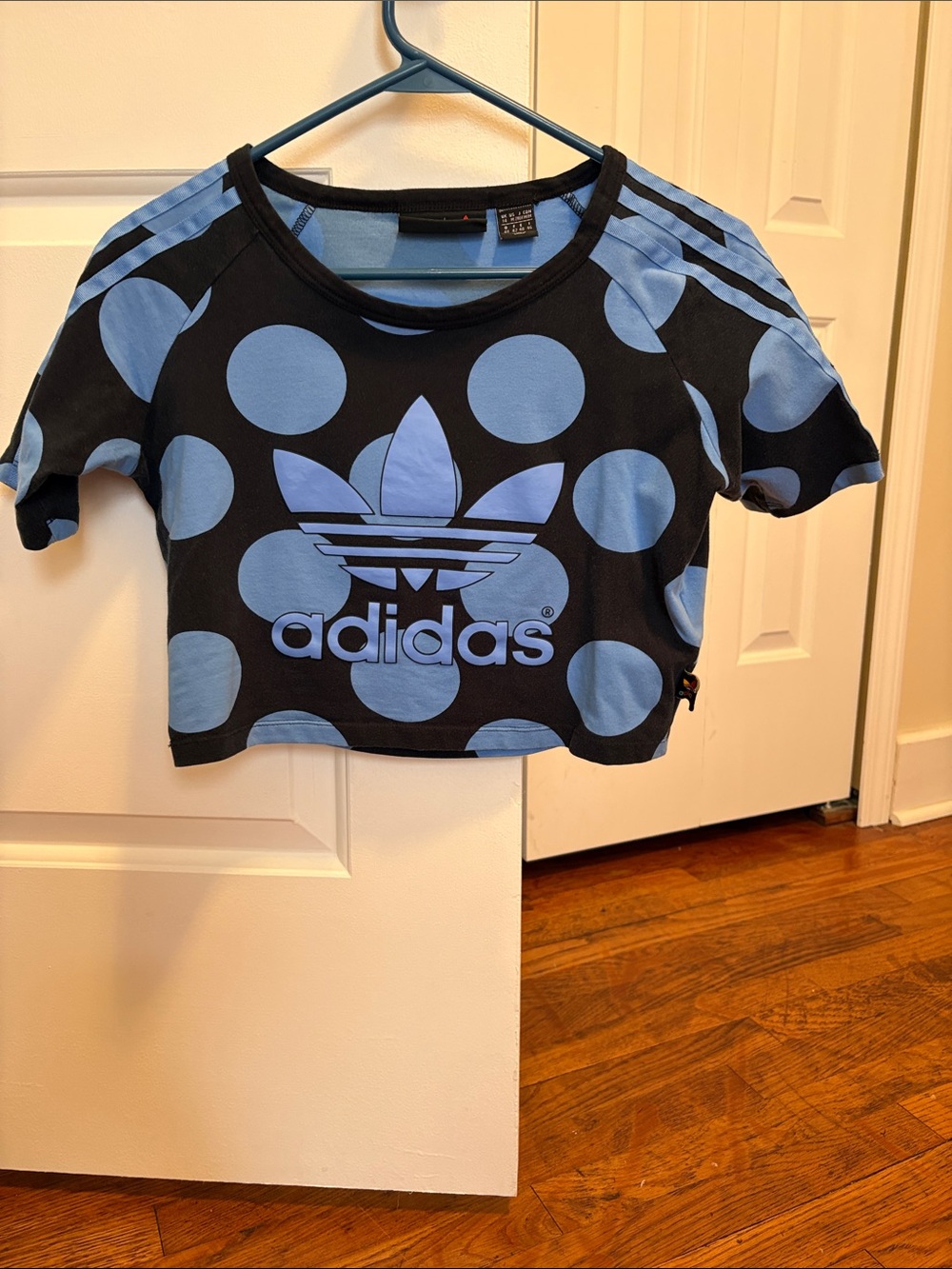 adidas Black & Light Blue Polka Dot Cropped Tee
